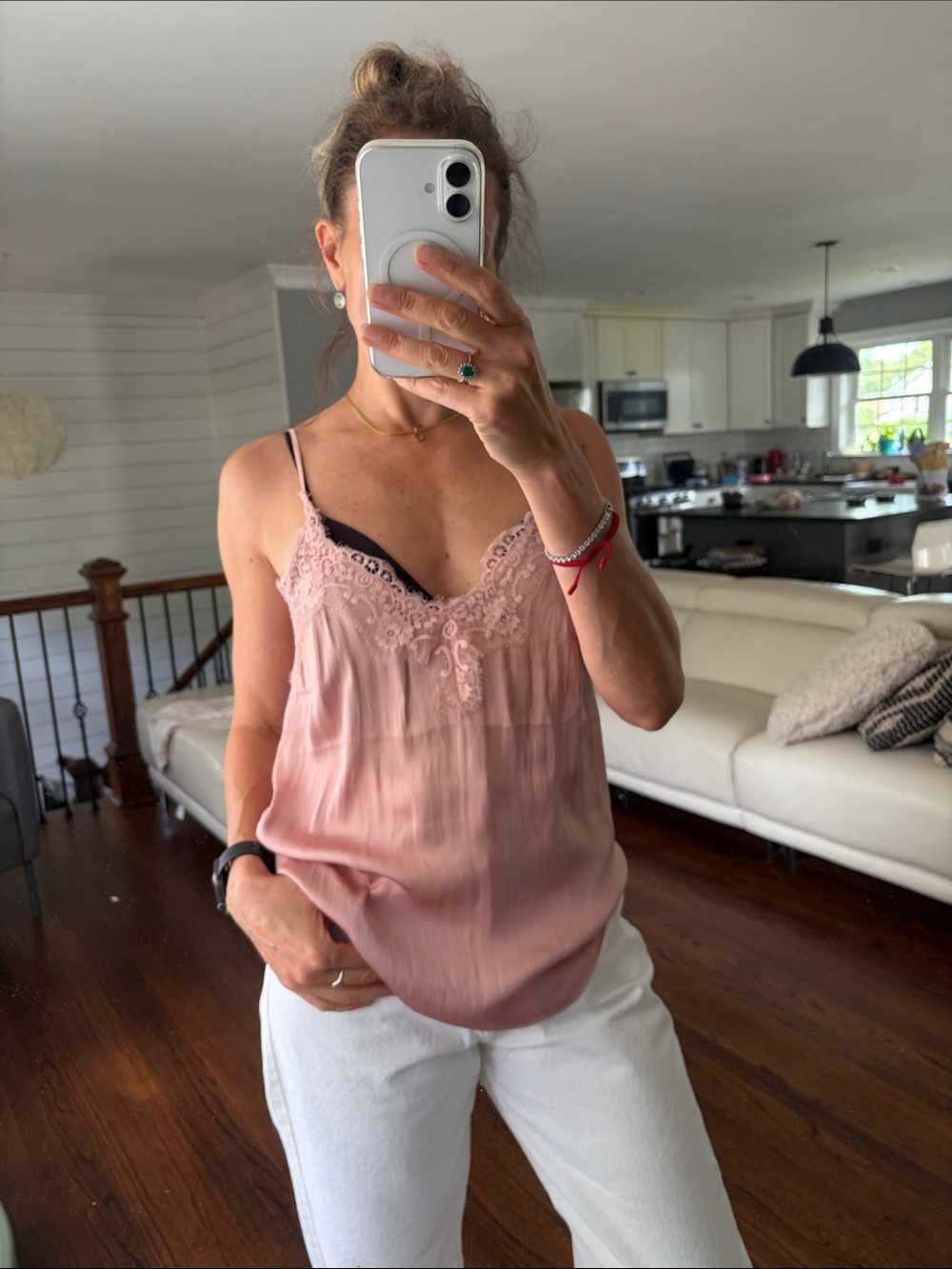 H&M Dusty Pink Lace-Trim Satin Cami Top